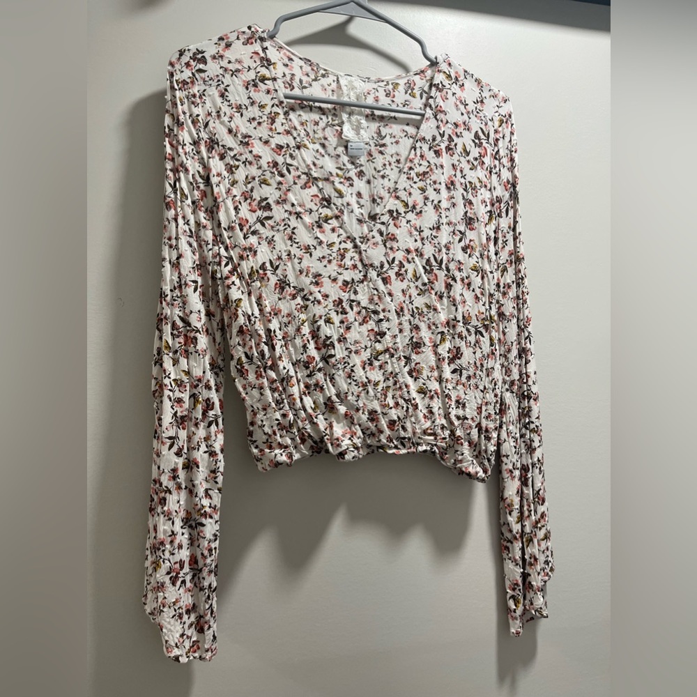 Surplice wide sleeve blouse